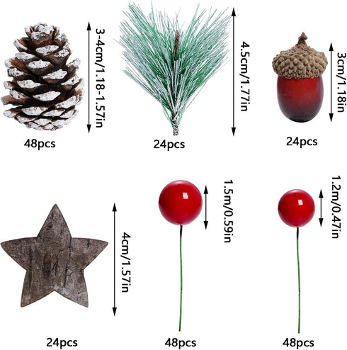cnomg 216pcs Set, (216, Artificial Pine Cones Pine Branch Fake Natural Pinecones Acorns Red Berries Christmas Decor