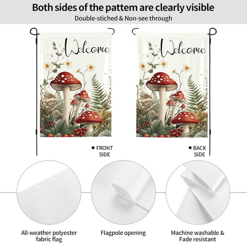 DOVPOD 1218 Inch Mushrooms and Fern Garden Flags Welcome Double Sided Decorative Yard Banner Seasonal Flag for Outdoor