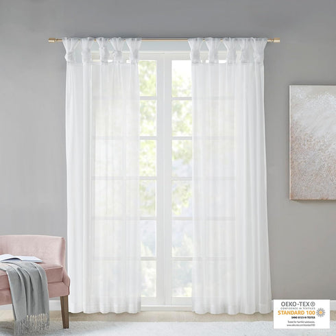 Madison Park Ceres DIY Twisted Tab Sheer Curtain - Pair Panels, Lightweight Window Treatment, 50 in x 95 in, White