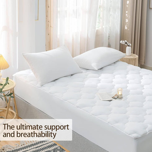 WhatsBedding Waterproof King Size Mattress Pad, Cotton Top Down Alternative Filling Quilted Mattress Topper Cover