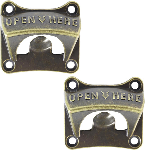 Wall Mounted Bottle Opener, Rustproof Square Old Style Beer Cap Opener, Antique Bronze Stationary for Outdoor (Pack of