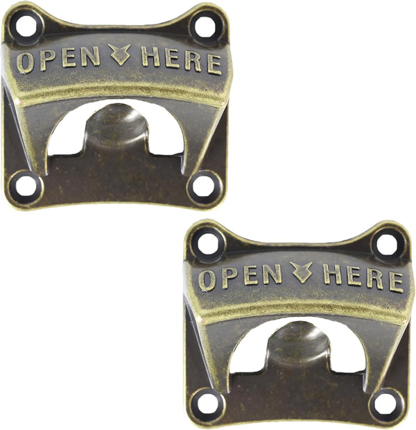 Wall Mounted Bottle Opener, Rustproof Square Old Style Beer Cap Opener, Antique Bronze Stationary for Outdoor (Pack of