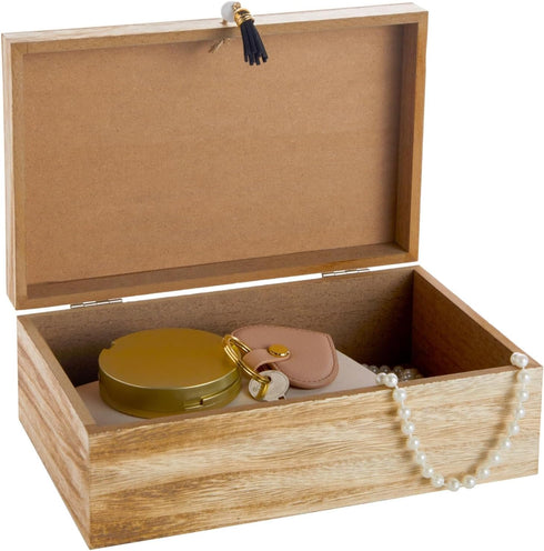 9.5 5.9 3.2 Pack 1, Juvale Wooden Box with Hinged Lid - Jewelry Storage for Rings & Trinkets - Decorative Storage Box