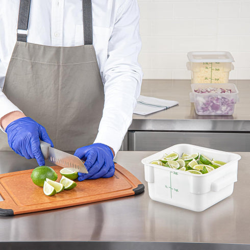 Restaurantware Met Lux 2 qt Square White Plastic Food Storage Container with Green Volume Markers, 10 Count Box