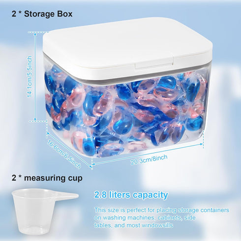 FAMIWIN 2PCS, 2.8L 94oz Laundry Pods Container / Pop-Up Laundry Pod Holder with Lid for Laundry Organization Storage