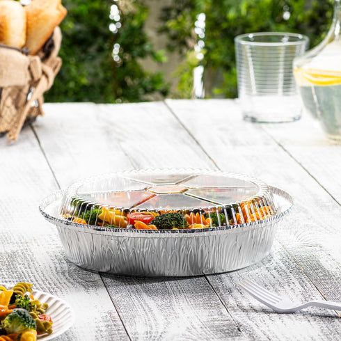 GUSTO [50 Count 9 Inch Disposable Round Aluminum Foil Pans with Clear Plastic Dome Lids, Great For Baking, Cooking, Storage, and Reheating (Formerly Comfy Package) by GUSTO