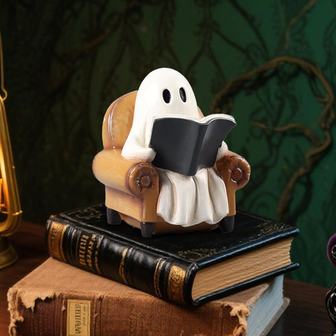 Ghost Reading Book Figurines Ghost Decor, Book Lovers Gifts for Readers Women Housewarming Gifts, Bookshelf Decor Desk