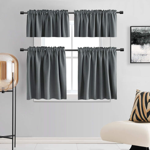 DONREN Medium Grey Valance for Small Windows, Basement Valances with Rod Pocket (2 Panels, 42 by 12 Inch)