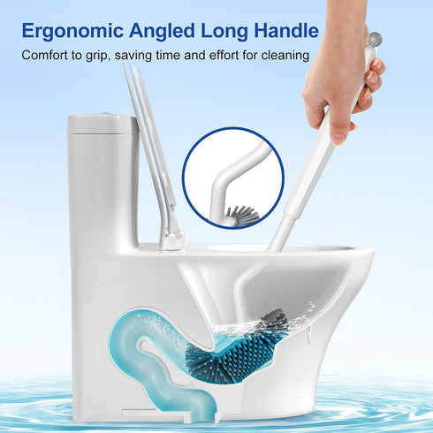 HAMITOR Toilet Bowl Brush Holder Set, 2 Pack Deep Cleaning Silicone Toilet Scrubber with Curved Bristle