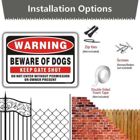 Yuntarda 2-Pack Beware of Dog Signs for Fence, 10"x7" Do Not Enter Keep Gate Shut Reflective Metal Sign