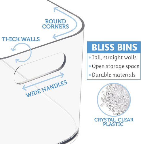 STORi Bliss 10" x 6" Open Clear Pantry Organizer Bin, Plastic Containers with Handle for Kitchen, Fridge, Bathroom