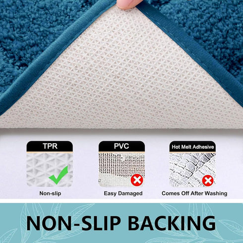 Buganda Bathroom Rugs, 24" x 16", Peacock Blue Soft Microfiber Bath Mats, Non-Slip Shaggy Carpet for Bathroom Floor