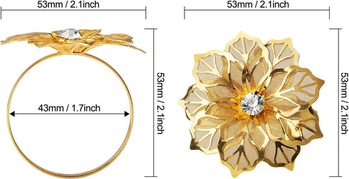 KPOSIYA Set of 20 Napkin Rings, Metal Gold Hollow Out Flower Holder for Wedding Party Holiday Banquet