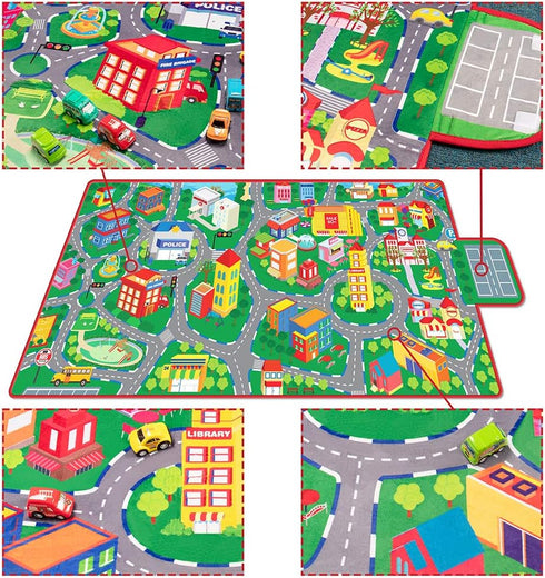 31.5"X67" 6 beetoy Car Rug, Play Mat with Roads for Kids - Portable, Anti-Slip, Educational City Life Traffic Carpet