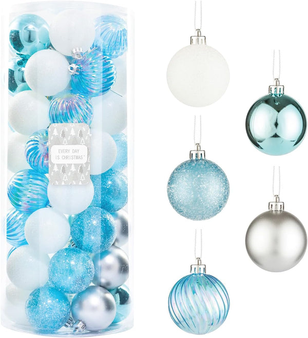 Every Day is Christmas Ornaments - Shatterproof Christmas Tree Ornament Set, 50 Count (2.24"/57mm, Blue Silver)