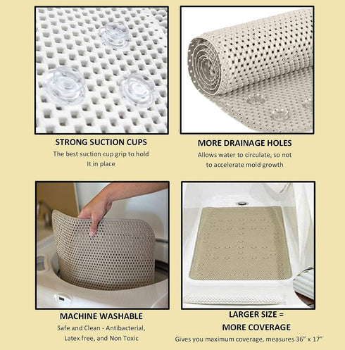 Deluxe Bathtub Mat Non Slip, Soft Foam Bath Mats for Bathroom Tub with Drain Holes, 36” X 17” - Black