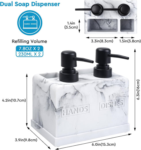 Set,with 4-in-1 Set Kitchen Soap Dispenser Liquid Hand and Dish Soap,Sponge Holder and Brush Holder Dual Soap Dispenser