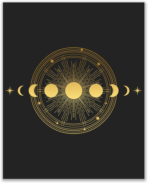 Occult Gold and Black Prints - Set of 6 Glossy Wall Art Decor (8x10) Alchemy, Witch, Third Eye, Planets