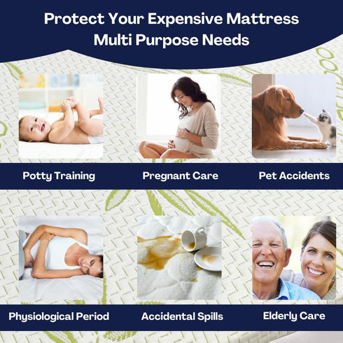 Bamboo Mattress Protector with Zipper, 100% Waterproof King Size Cooling Cover, Ultra Soft Jacquard Fabric