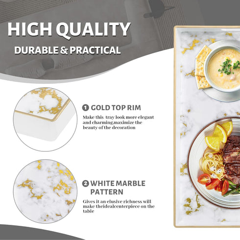 15.8" 10.2" 1.4" MAONAME White Decorative Tray with Handles, Plastic Serving Tray for Coffee Table, Marbling