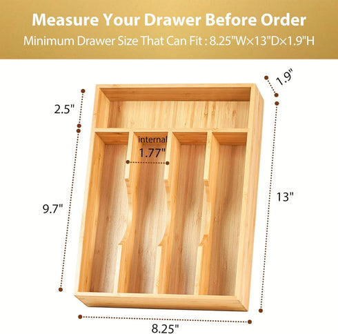 Umilife Bamboo Kitchen Drawer Organizer, 8.25 Inch Tray Holder for Small Drawer, Wood Caddy for Flatware Cutlery Knives