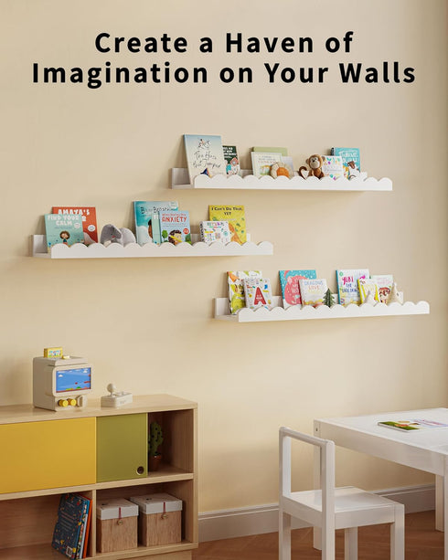 G&W Gruwald Set 3, Nursery Book Shelves, of Nursery Decor for Baby and Toddler, Scalloped Shelves, Book Shelf for Kids