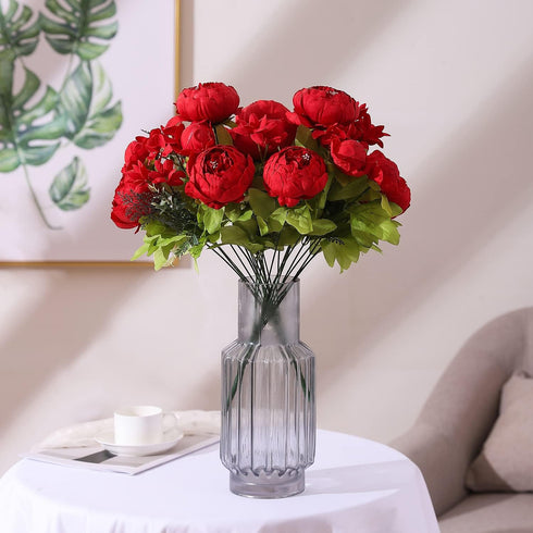 Duovlo Artificial Silk Peony Bouquets (Spring Red, Wedding Home Decoration, Pack of 1)