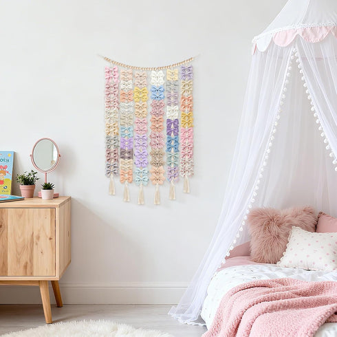 Room,1 Dahey Macrame Bow Holder Hanging Hair Bow Organizer for Baby Girls Boho Wall Decor Handmade Headband Holder