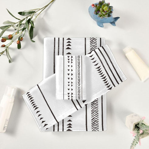 YOCIBIUT 3 Set,Microfiber Bathroom,1 Towel,1 Towel,1 Piece Black and White Boho Bath Towels Absorbent Geometric Chic