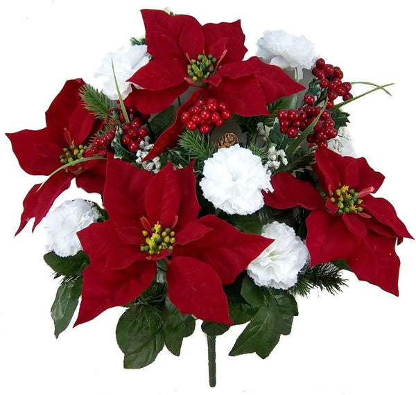 Admired By Nature 18 Stems Artificial Poinsettia Bouquet, Faux Velvet Christmas Flower for Home Decor