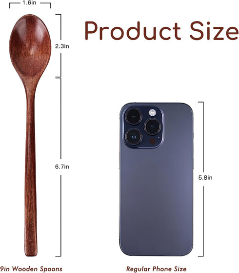 6pcs 9in Wooden Spoons, Soup Spoons Set, Long Handle Wooden Utensils for Cooking, Tasting, Serving, Stirring and Mixing (6pcs 9in)