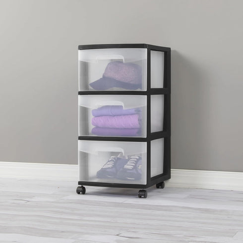 CNEIESD 3-Drawer Transparent Storage Cart Multi-Functional, Portable Home Organization, Black