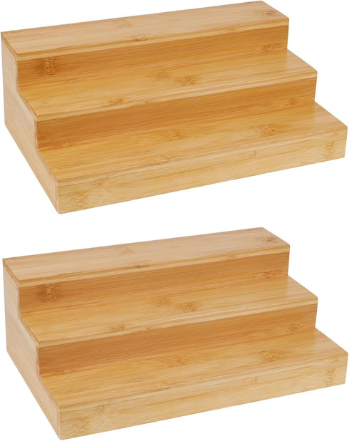2 Pack Spice Rack Riser for Cabinet, Bamboo Spice Organizer Display Shelf