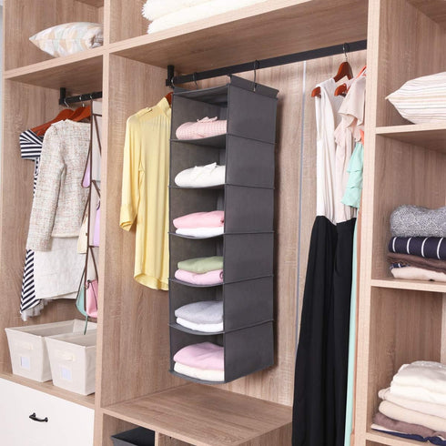 MAX Houser 6 Tier Shelf Hanging Closet Organizer, Closet Hanging Shelf with 2 Sturdy Hooks for Storage, Foldable (Grey) by MAX Houser