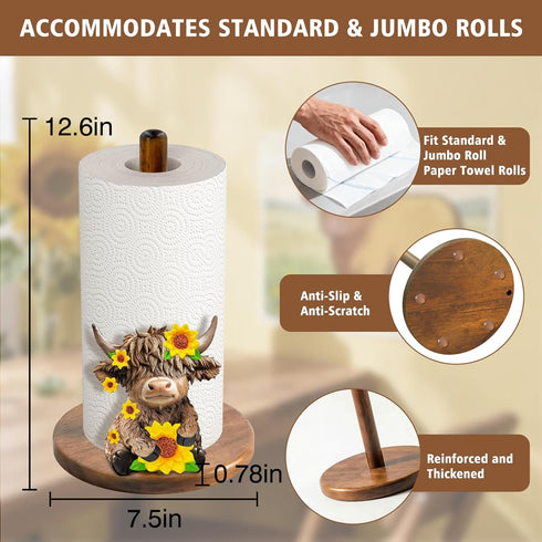 GAJ Countertop 3D Highland Cow Paper Towel Holder - Highland Cow Decor for Kitchen Farmhouse Bathroom - Gifts for Women