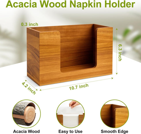 Hilislog Countertop Counter Acacia Wood Paper Towel Dispenser Wooden Paper Towel Holder for Bathroom Kitchen Napkin