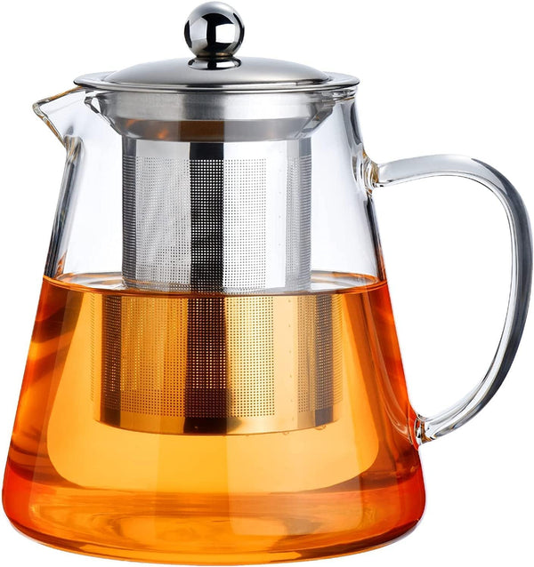 PARACITY Glass Teapot Stovetop 44 OZ, Borosilicate Clear Tea Kettle with Removable Stainless Steel Infuser for Tea