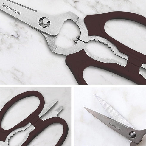 Messermeister 8-Inch Take-Apart Kitchen Scissors, Black, Includes Screwdriver, Nut Cracker, Jar Lid Opener