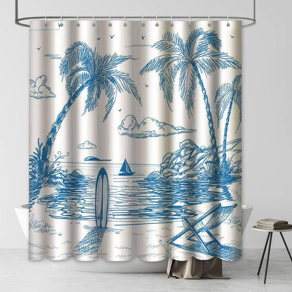 MEHOFOND Surf Shower Curtain, Retro Surfboard Tropical Theme Bathroom Decor Set with 12 Hooks, 72x72 Inches
