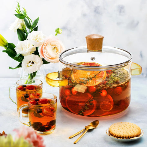 Frcctre 1.5L Glass Cooking Pot with Lid, Heat Resistant Glass Saucepan for Pasta, Soup, Milk, Baby Food