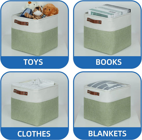 Temary Cube Storage Baskets 12 Inch, 4-Pack Fabric Storage Bins for Organizing Clothes, White & Green