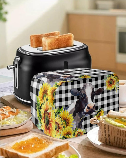 Toaster Cover 2 Slice, Yellow Sunflower Cow, Dust-Proof Cover with Pockets for Kitchen Small Appliance