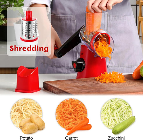 Rotary Cheese Grater for Kitchen, Vegetable Slicer with 3 Drum Blades, Fast Cutting Shredder for Cheese and Nuts