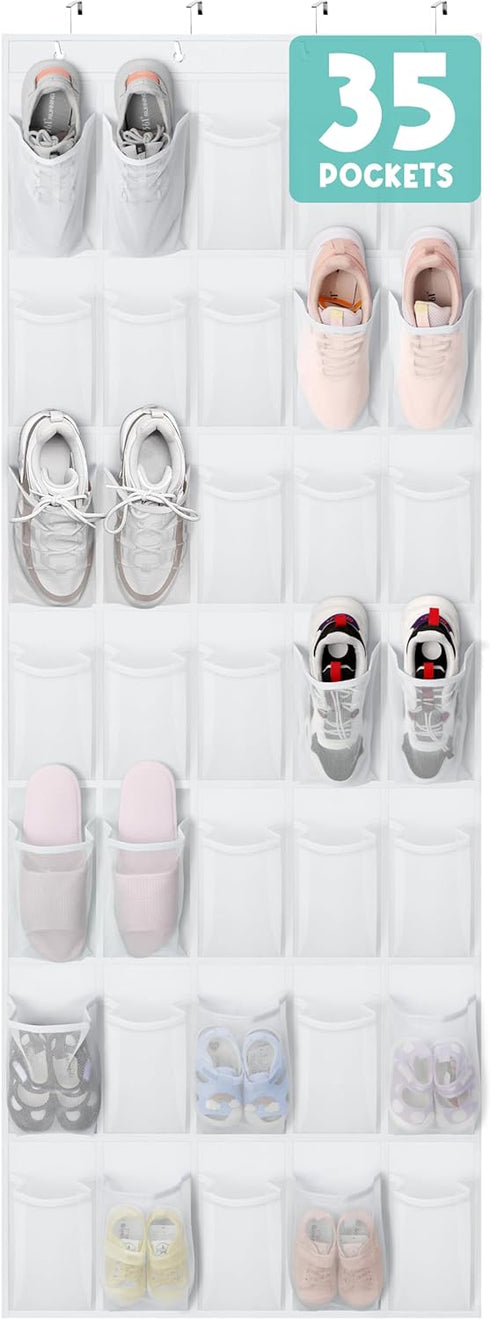 Tiblue 35 Mesh Pockets Over The Door Shoe Organizer, Hanging Shoe Rack for Closet Entryway Bedroom