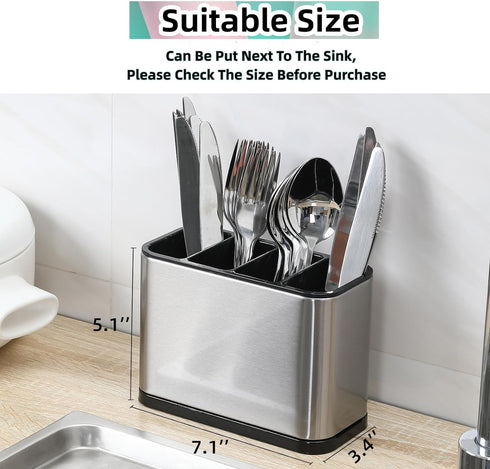 Kitchen Utensil Holder for Counter Organizer, Stainless Steel 4 Compartments Storage Caddy for Cooking