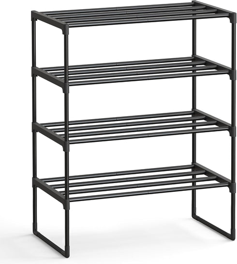 SONGMICS Shoe Rack, 4-Tier Shoe Organizer, Metal Storage Shelf, Upright or Upside