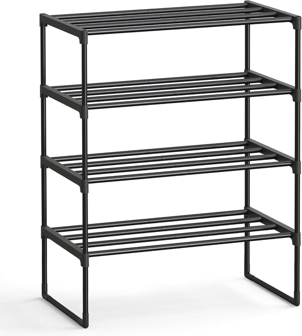 SONGMICS Shoe Rack, 4-Tier Shoe Organizer, Metal Storage Shelf, Upright or Upside
