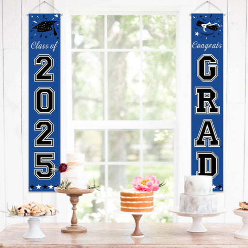 DAZONGE Blue Graduation Decorations 2025, Congrats Grad Porch Banner for Graduation Party Decorations