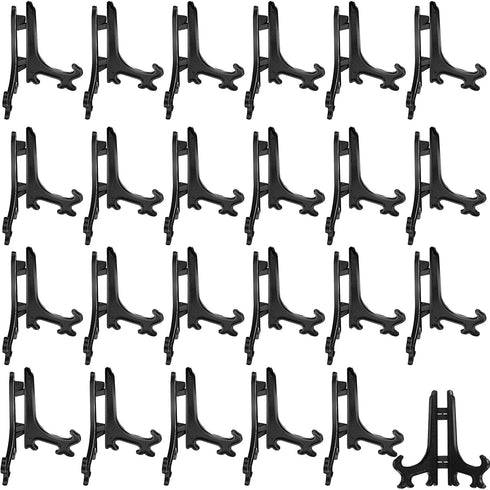 Boao 24 Pieces Plastic Easel Plate Display Stands, Holders for Weddings, Home Decoration (Black, 3 Inch)