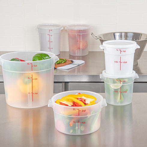 Restaurantware-Met Lux 2 Quart Food Storage Container - Translucent with Red Volume Markers, Lids Sold Separately